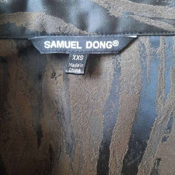 SAMUEL DONG Ruffle Front & Hem Zip-Up Front Blazer Black & Brown Abstract Sz XXS - Picture 15 of 16